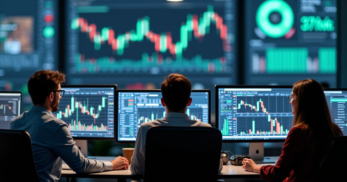 Traders analisando e compartilhando estratégias de negociação automatizada 