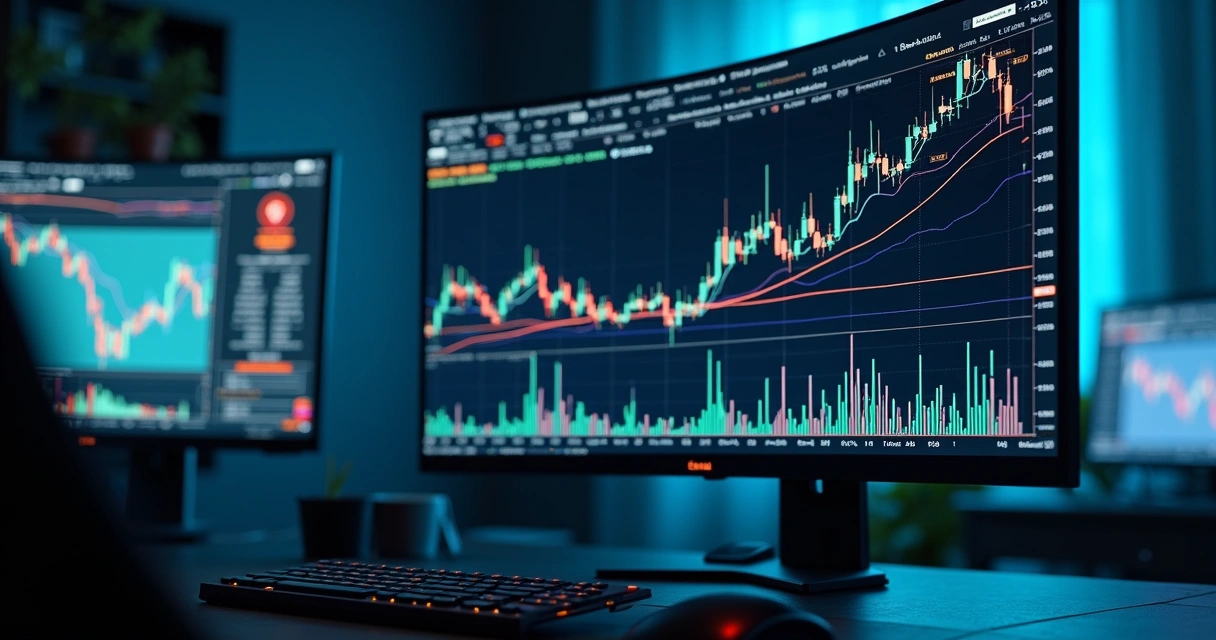 Tela de trading com gráfico de baixa liquidez e ordens automáticas destacadas 