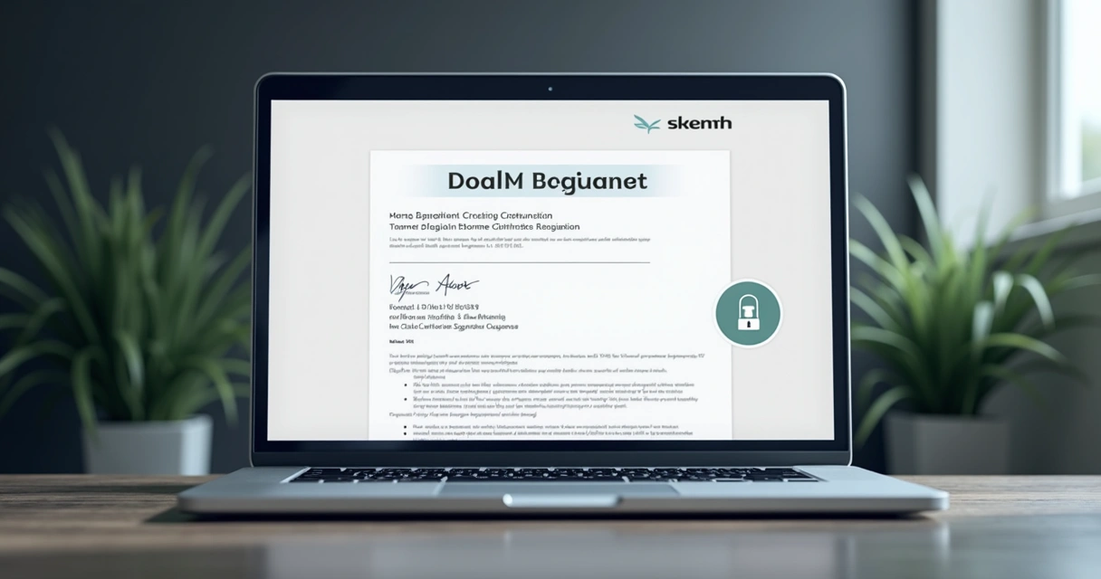 Notebook exibindo documento digital com certificado eletrônico 