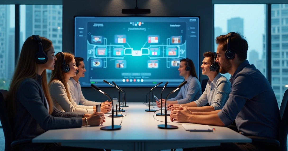 Reunião internacional com tradução de voz automática 