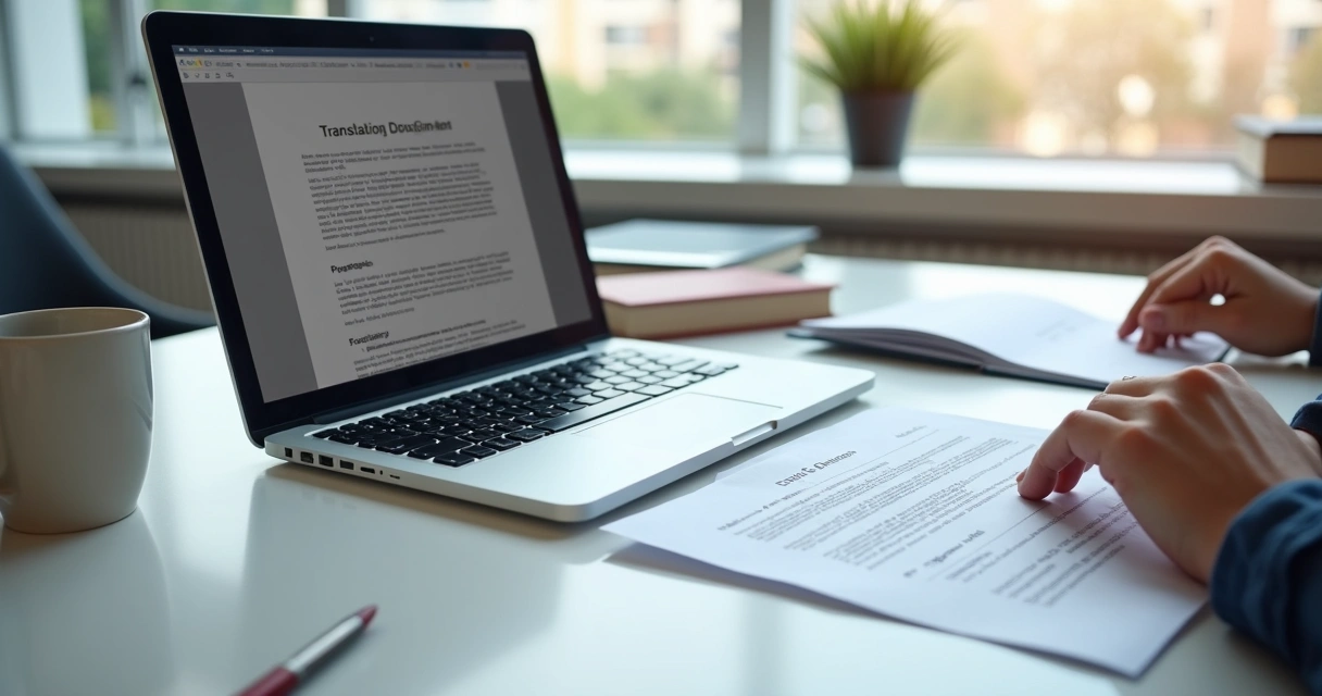 Pessoa analisando lado a lado uma tradução impressa e outra digital 