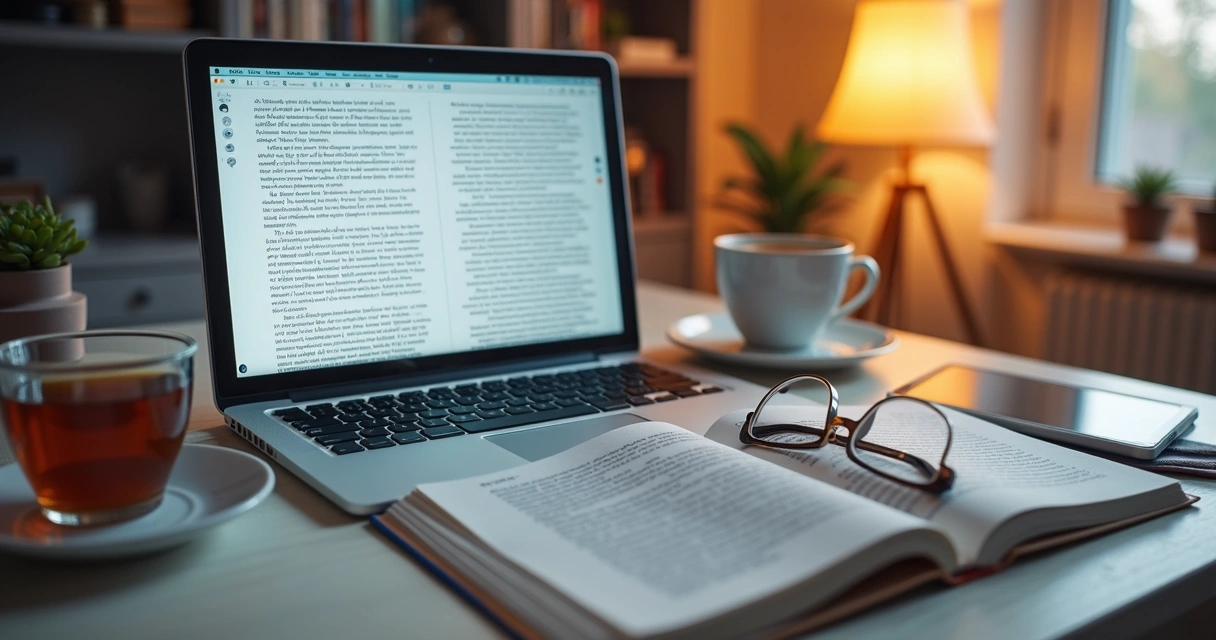Notebook com arquivos abertos para revisão de textos