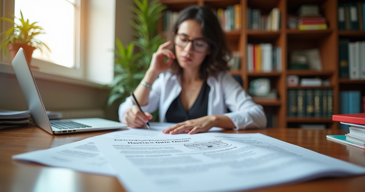 Tradutor público trabalhando em escritório com documentos 