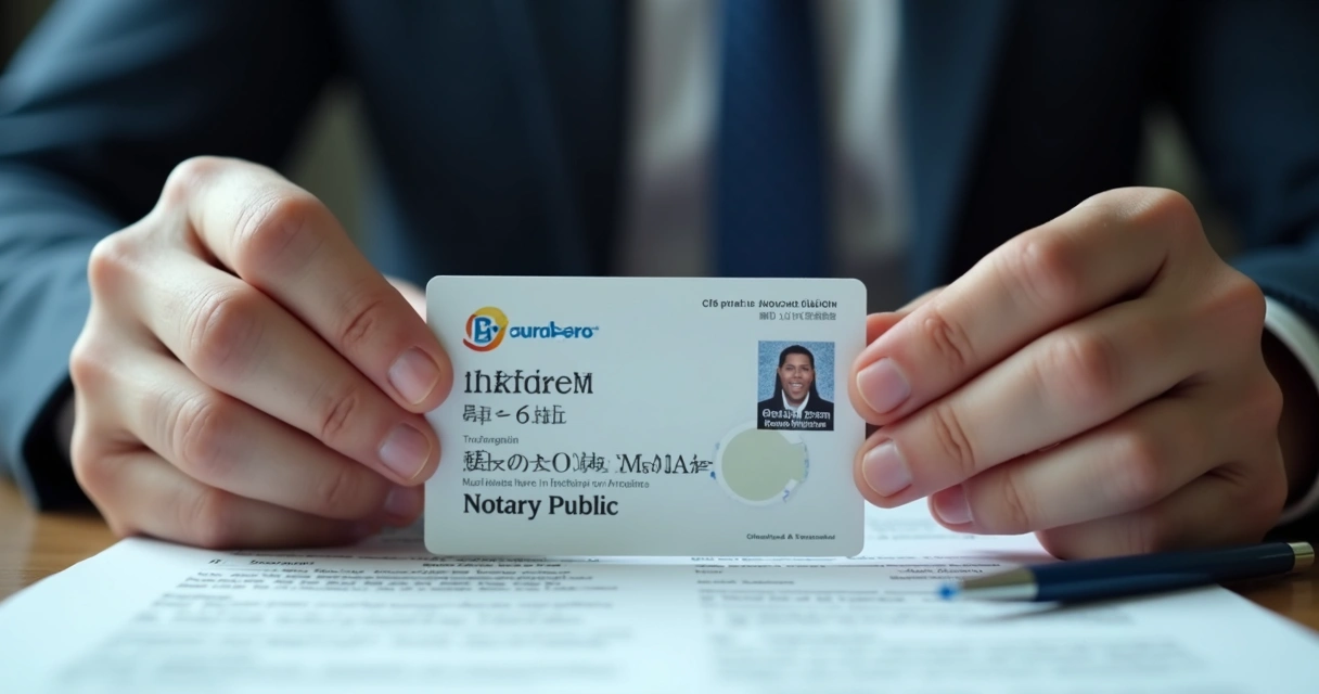 Mãos segurando carteira de tradutor público com carimbo 