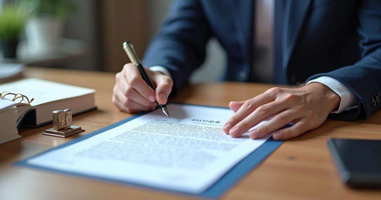 Tradutor juramentado assinando documento oficial 