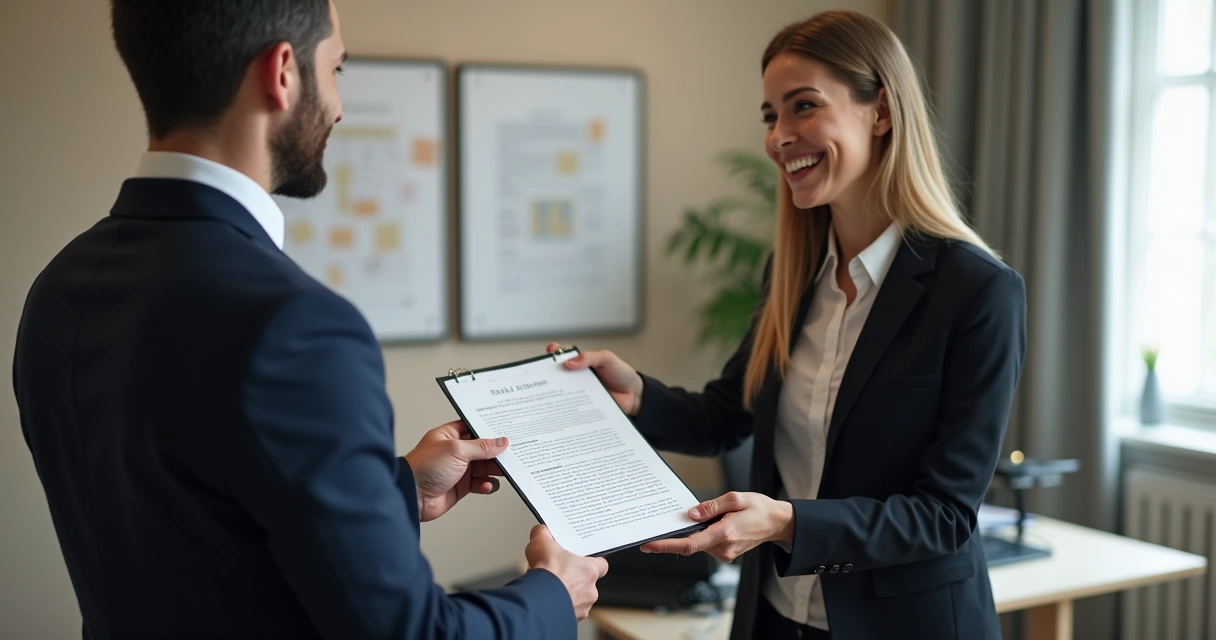 Tradutor público entregando documento selado ao cliente 