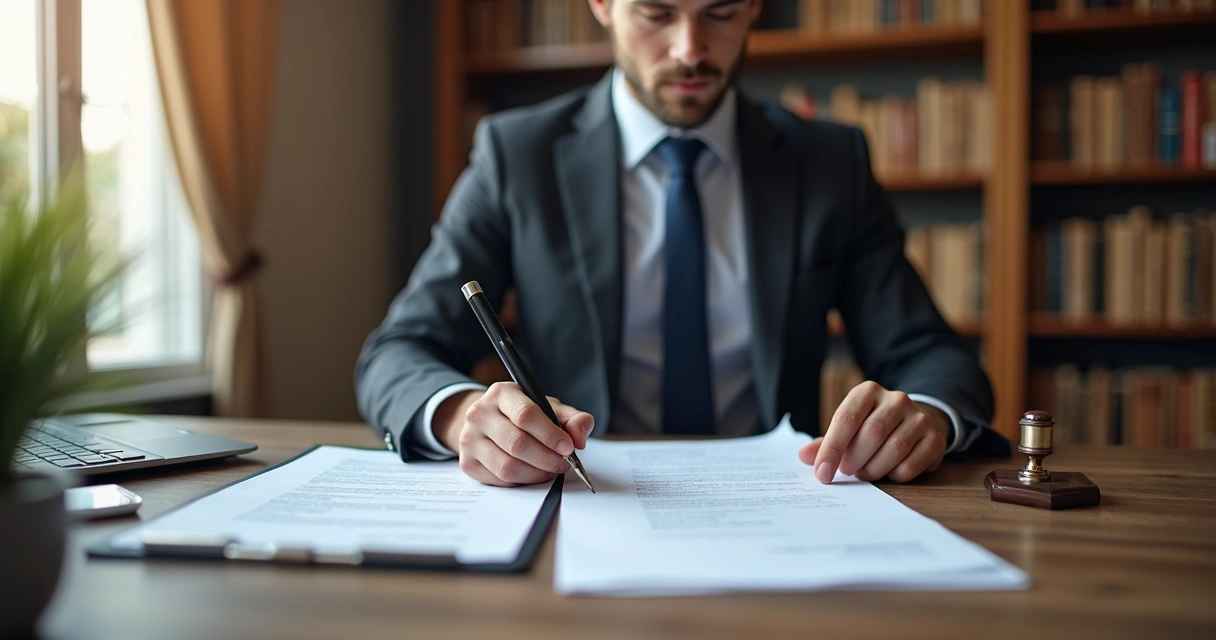 Tradutor público em mesa com documentos 