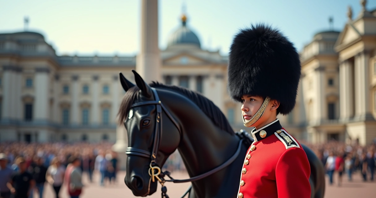 Cavalo da cavalaria junto a guarda em Trafalgar Square 