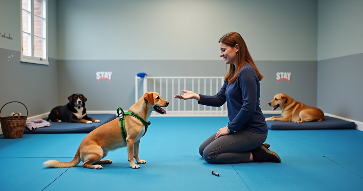 Trainer teaching a shy dog to touch a hand