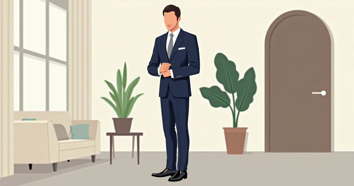 Homem usando traje passeio completo com terno, camisa social clara, gravata e acessórios sofisticados