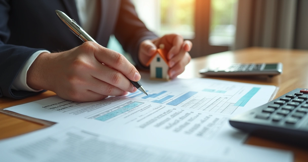 Pessoa calculando o valor do ITBI com planilha sobre um contrato de compra de imóvel 