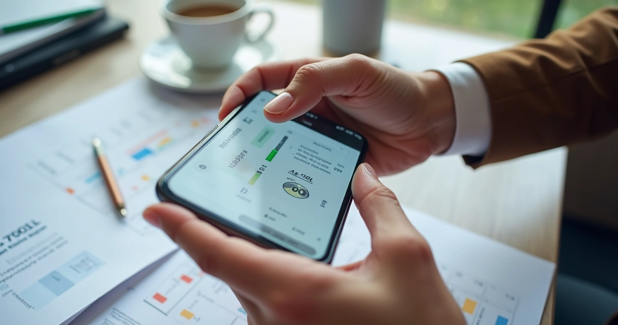 Pessoa conferindo dados bancários em smartphone antes de transferir Pix 