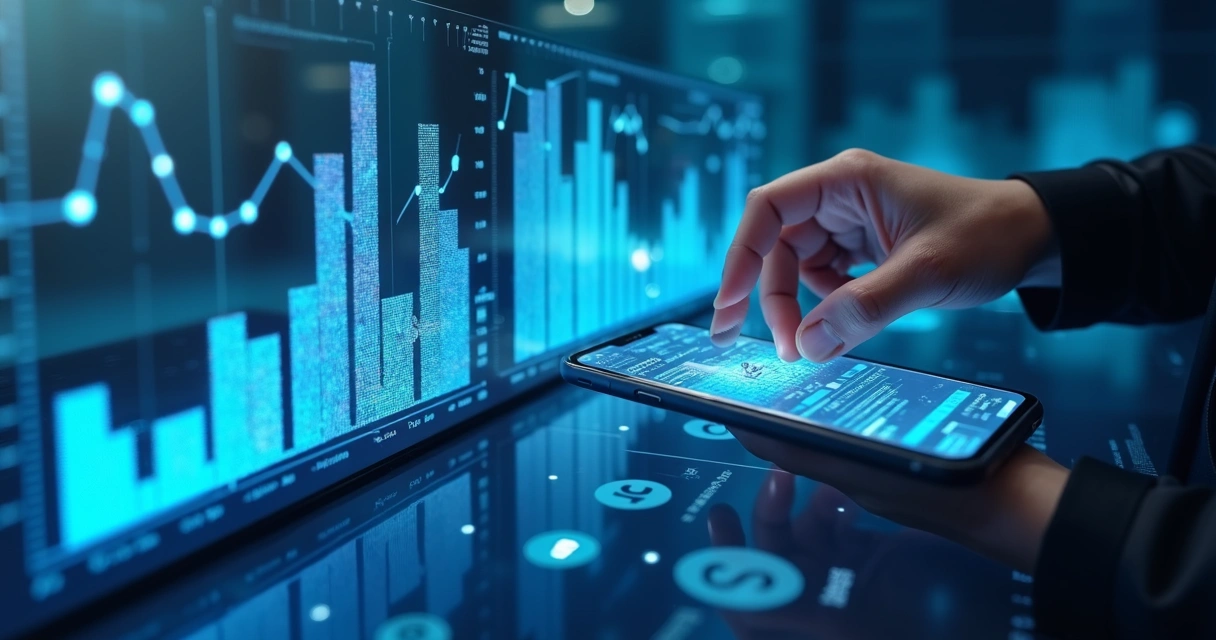 Gráficos de volume de transações em uma operação financeira digital 