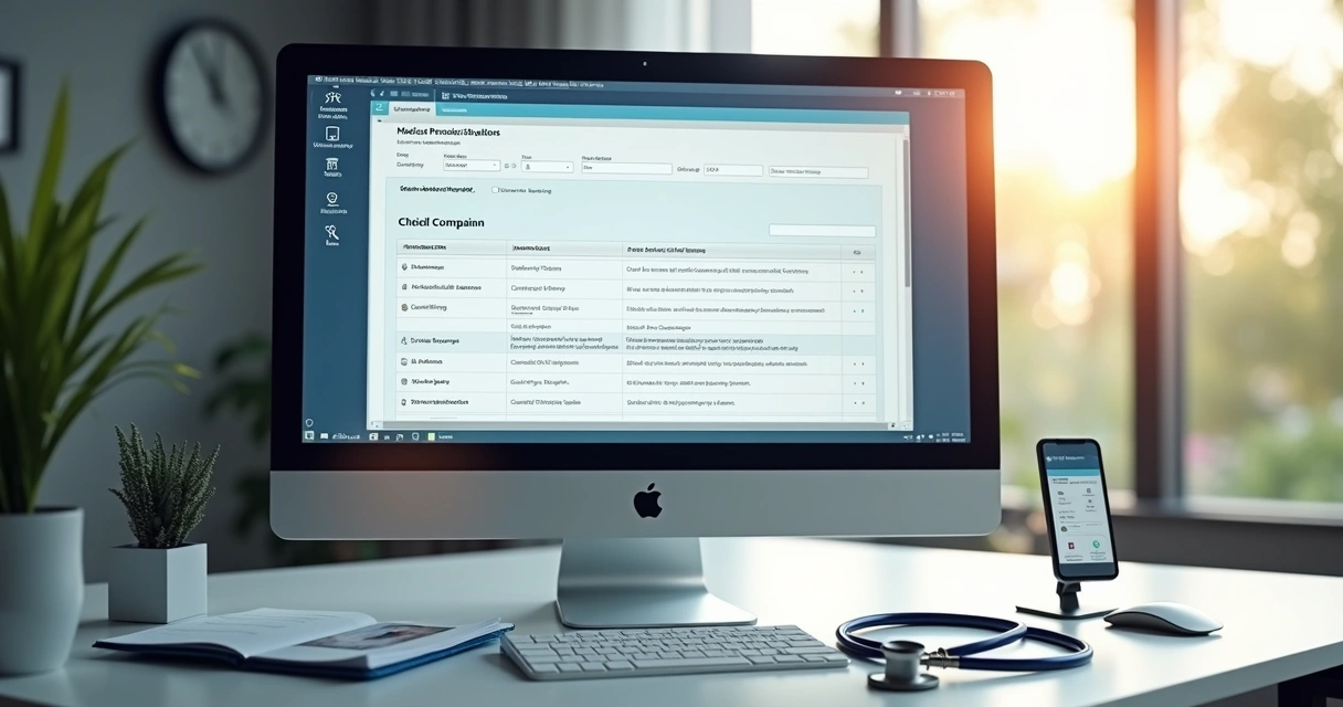 Tela com transcrição automática de consulta médica em computador. 