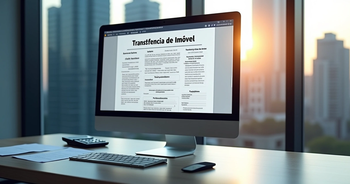 Computador exibindo formulário de declaração de transferência de imóvel 