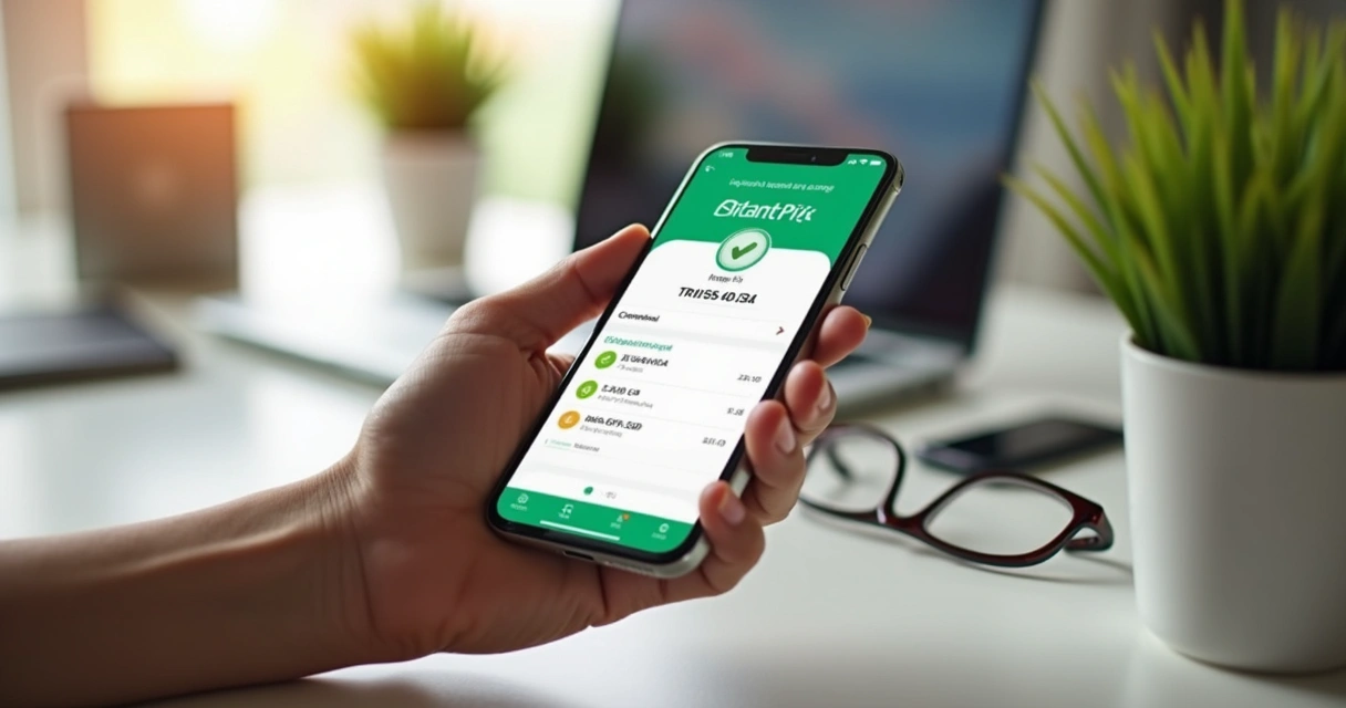 Celular exibindo aplicativo bancário com transferência por Pix em andamento 