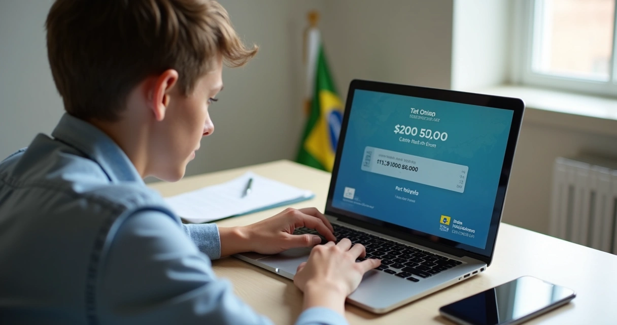 Pessoa usando notebook para receber transferência internacional 