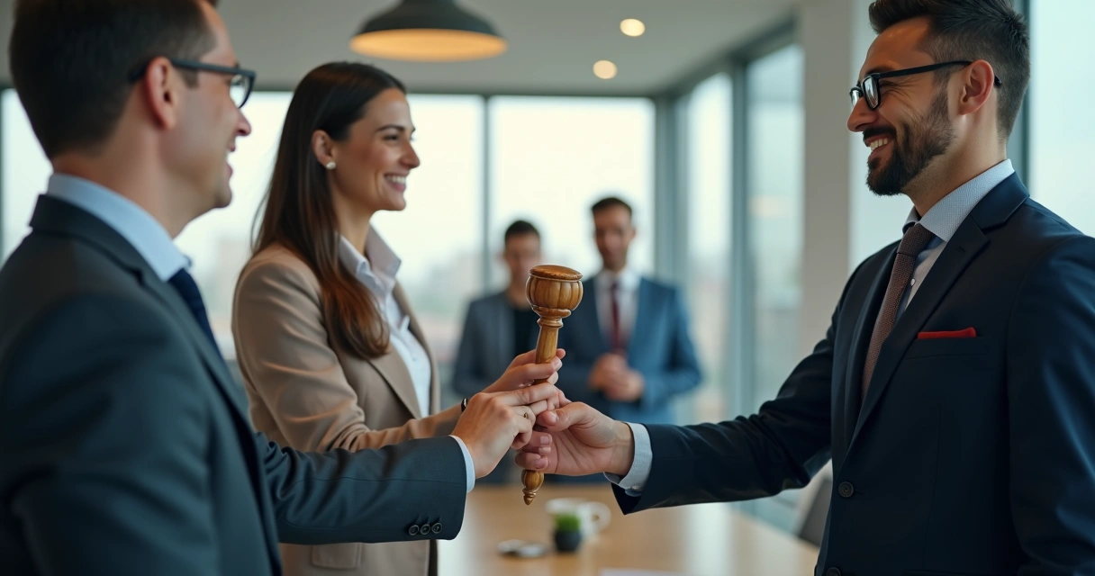 Símbolo visual de transferência de liderança em ambiente empresarial. 