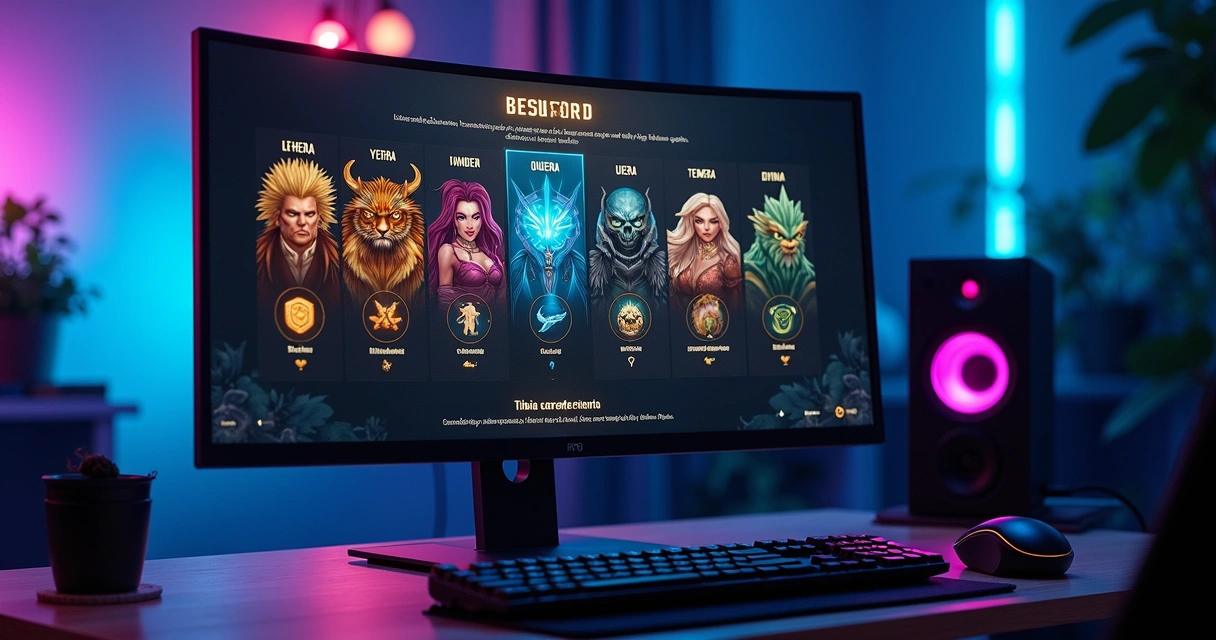 Interface do jogo Tibia mostrando personagens se transferindo entre mundos protegidos por BattlEye 