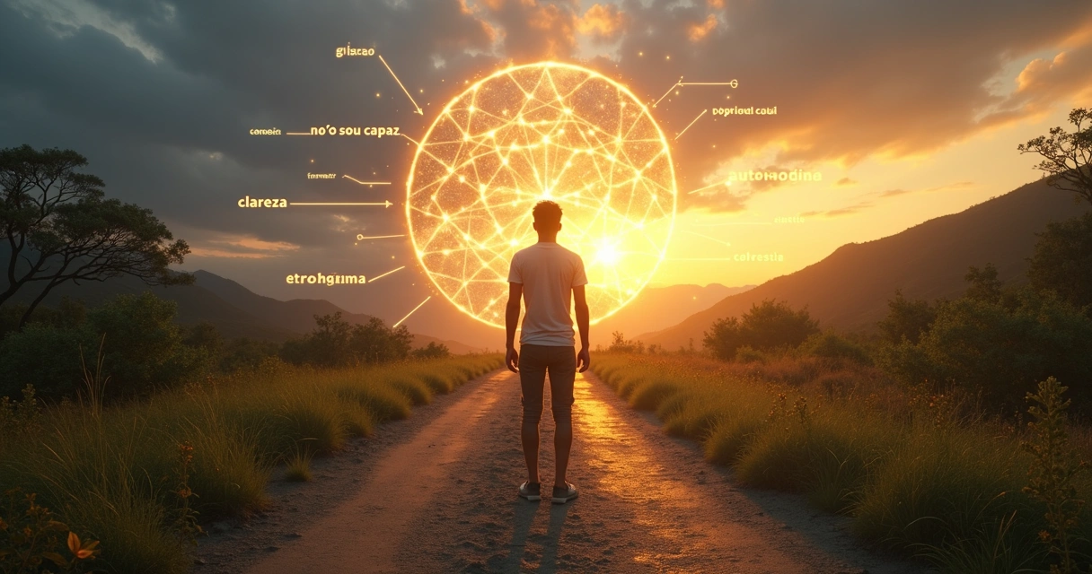 Pessoa em frente a dois caminhos simbolizando transformação de crenças limitantes 