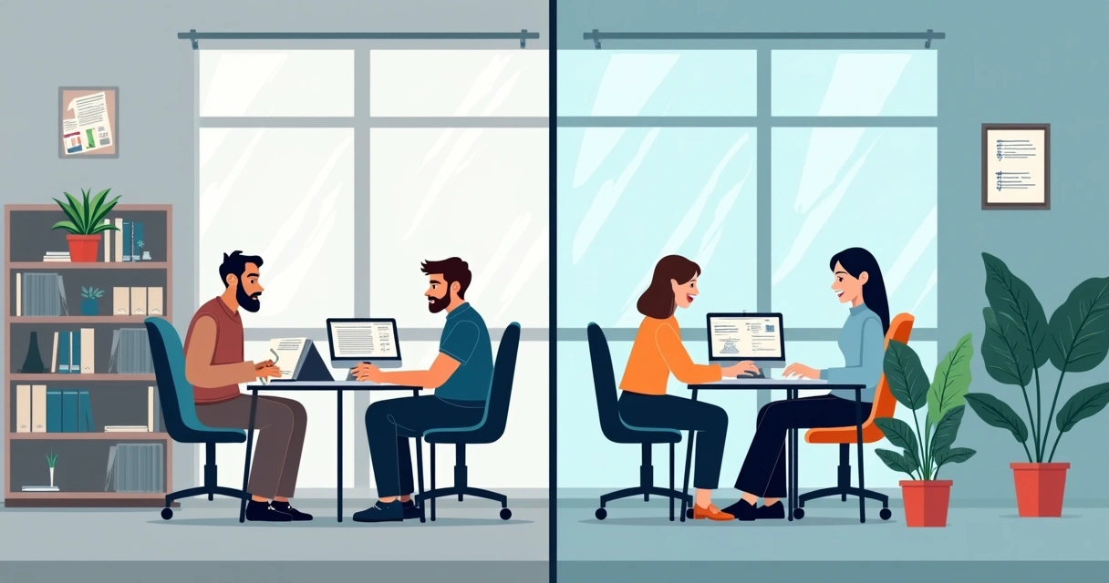 Antes e depois de uma equipe após transformação digital