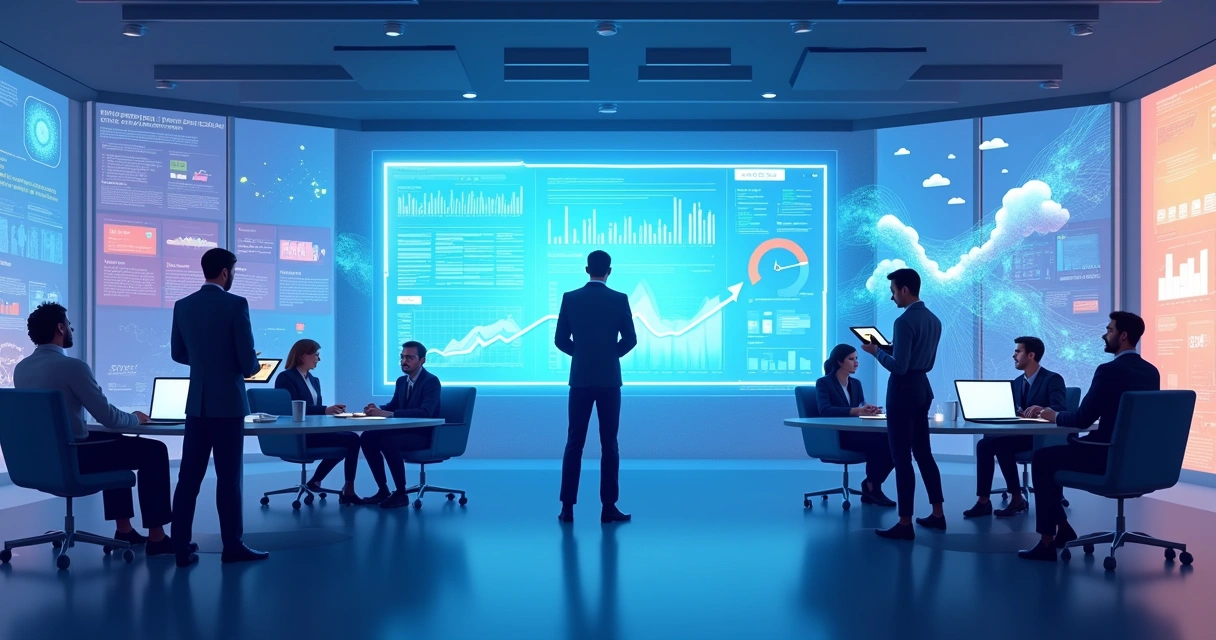 Ambiente moderno de escritório com profissionais analisando dados em tempo real e ferramentas de qualidade.