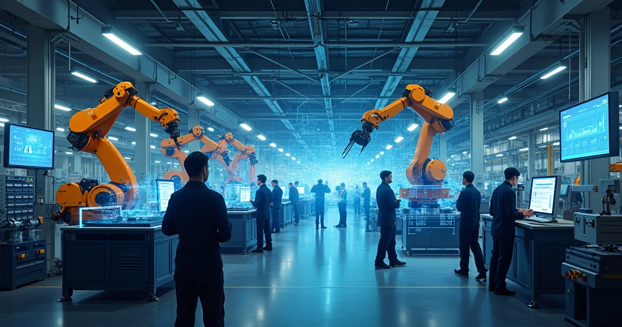 Modernização digital em indústria com sensores e quadros digitais 