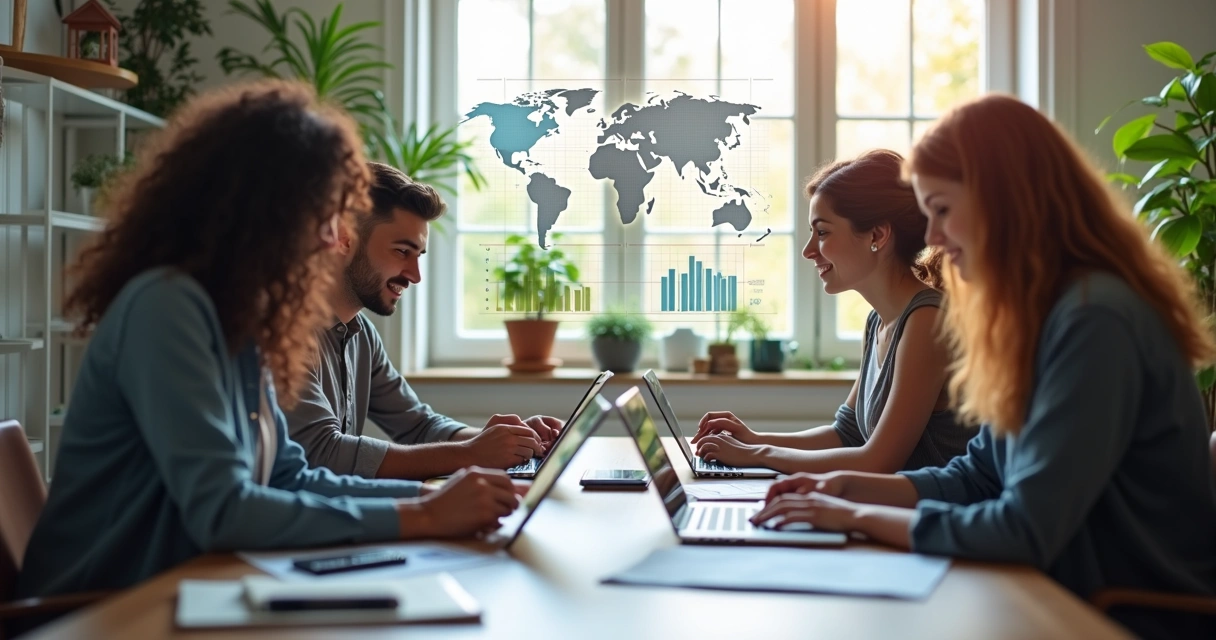 Equipe de pequena empresa usando tablets e computadores modernos 