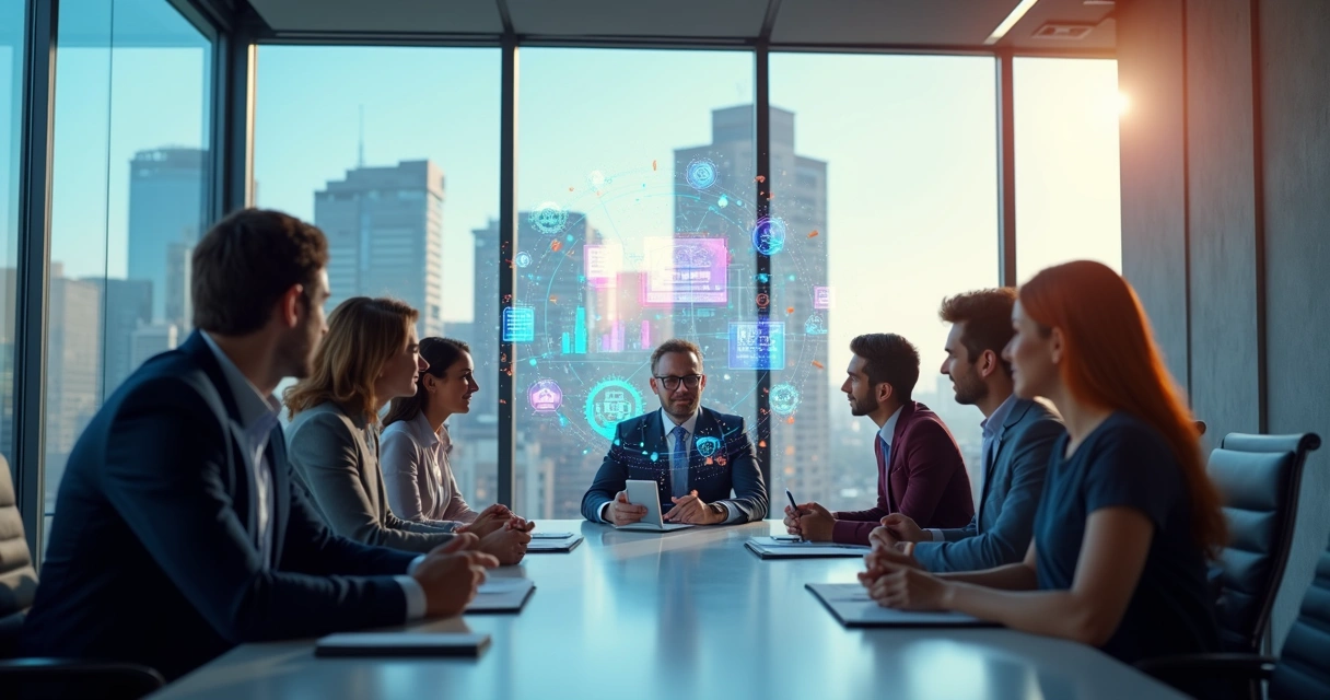 Equipe diversificada trabalhando com gráficos digitais e ícones de nuvem em escritório moderno 