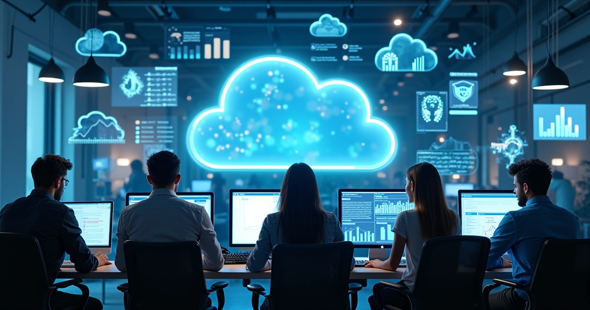 Trabalho em equipe em ambiente digital moderno 