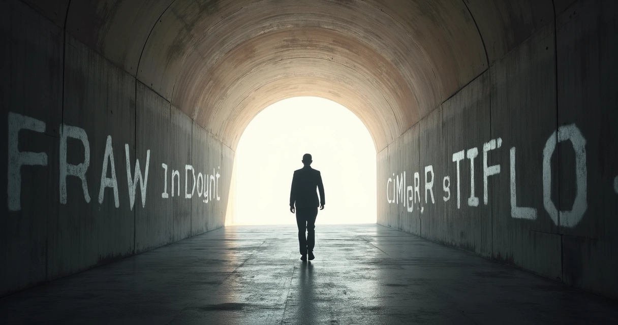 Pessoa caminhando em direção à luz, simbolizando superação dos medos