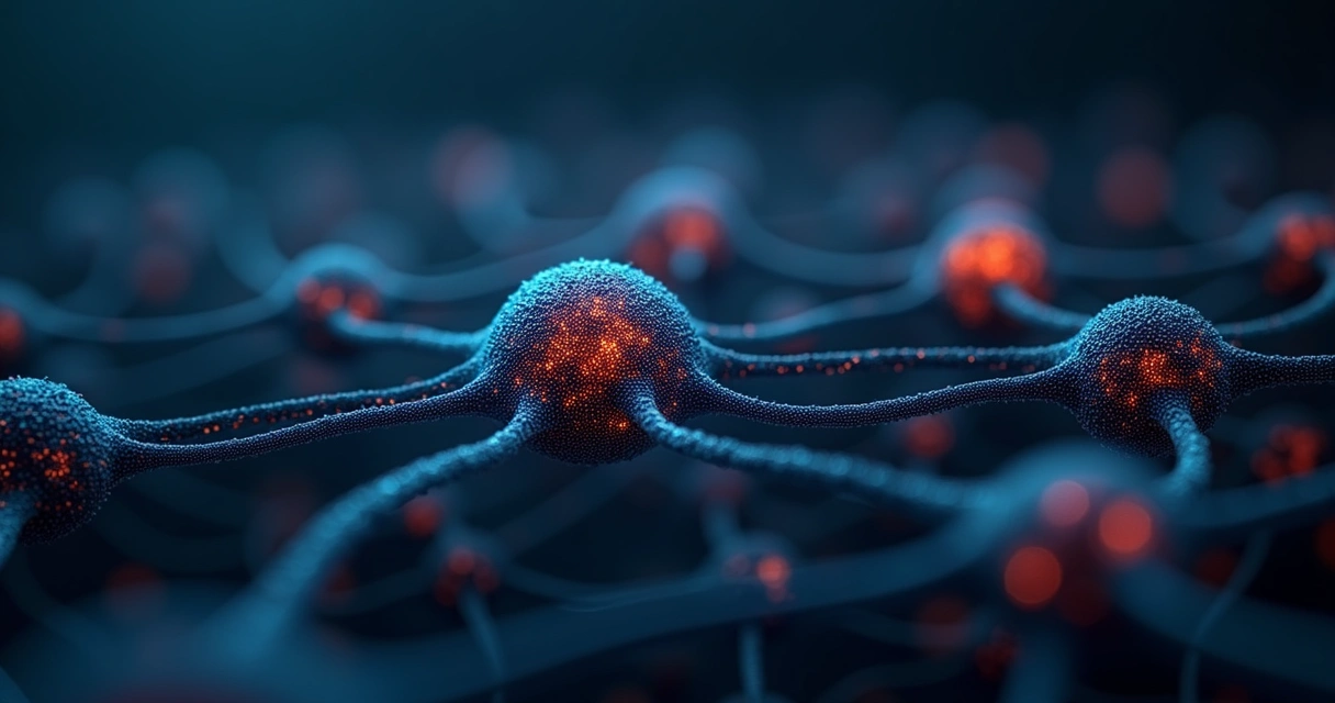 Ilustração de um transformer com conexões esparsas entre neurônios, mostrando agrupamentos claros