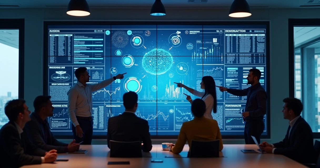 Equipe analisando dados para ações com IA 