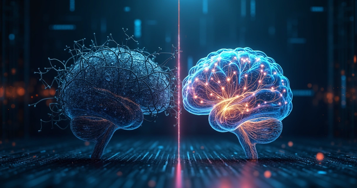 Conceito de IA transparente mostrando transformer weight-sparse com conexões destacadas 