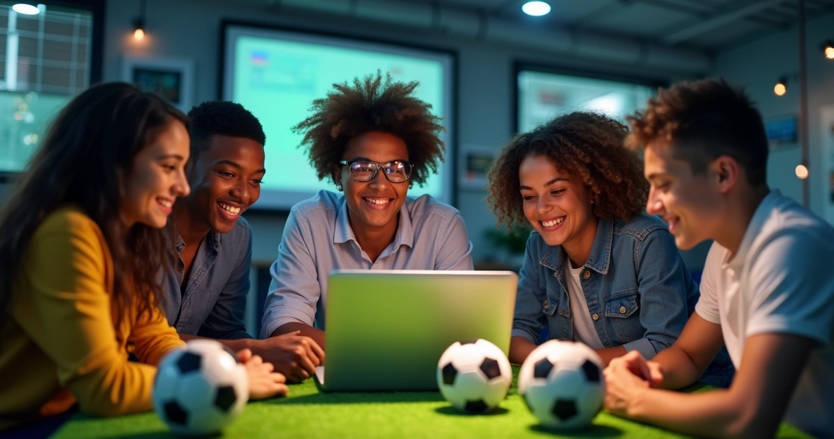 Equipe escolar comemorando a digitalização da gestão esportiva