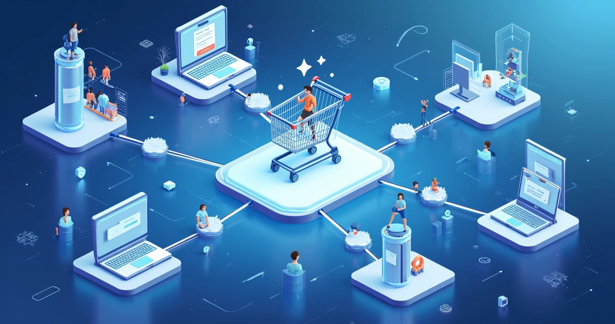 Por que mudar o modelo se meu e-commerce já vende bem? 2 Loja online sendo dividida em vários canais de venda, conectando marketplaces, site próprio e clientes digitais