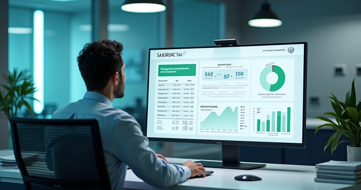 Painel digital mostrando transição fiscal com novos tributos