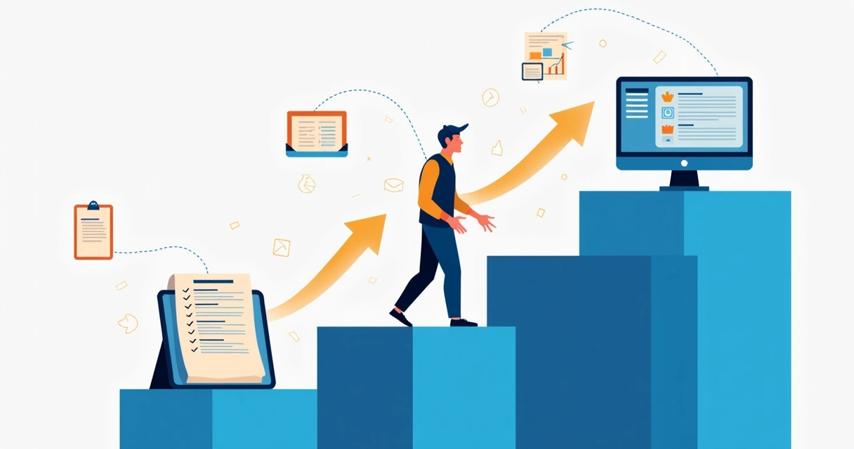 Passos ilustrando a transição gradual de processos