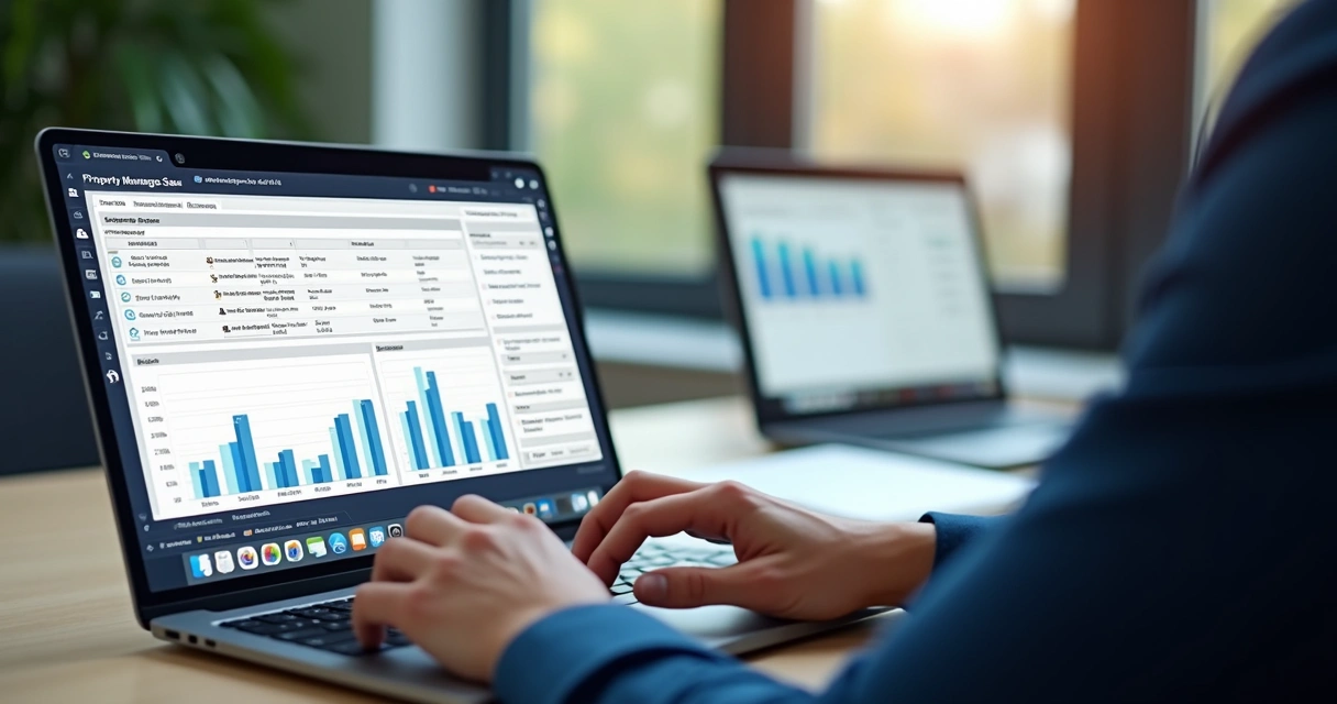 Pessoa transferindo dados de uma planilha de controle de contratos para um sistema digital de gestão imobiliária 
