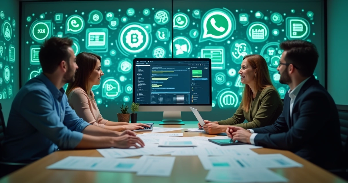Equipe de atendimento reunida em frente ao computador, migrando dados entre sistemas 
