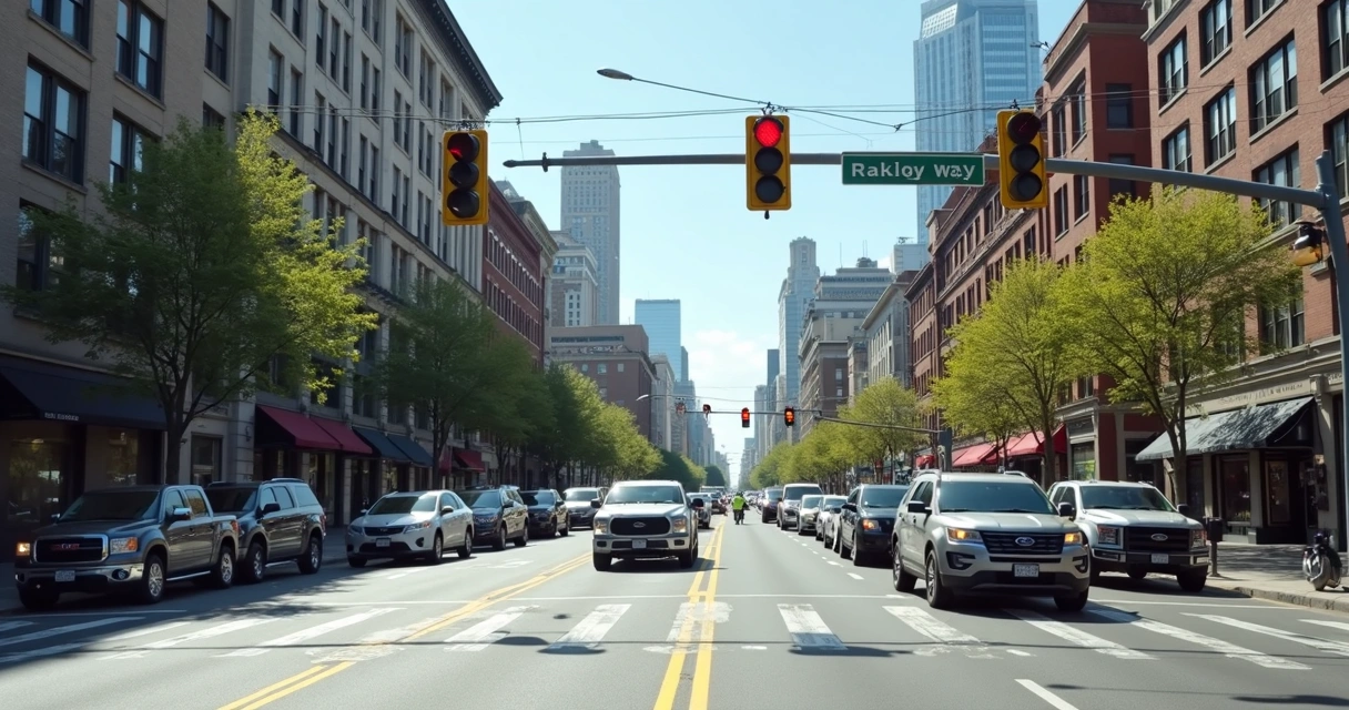 Cruzamento nos Estados Unidos com carros e placas 