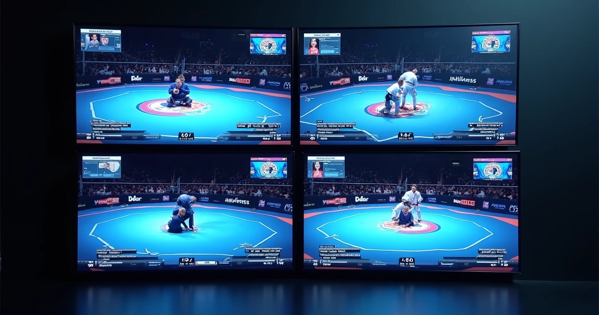 Transmissão ao vivo de lutas simultâneas em múltiplos tatames de Jiu-Jitsu 