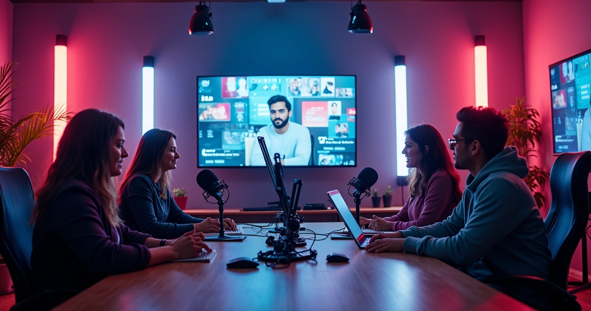 Participants in a studio during a live broadcast on Kick