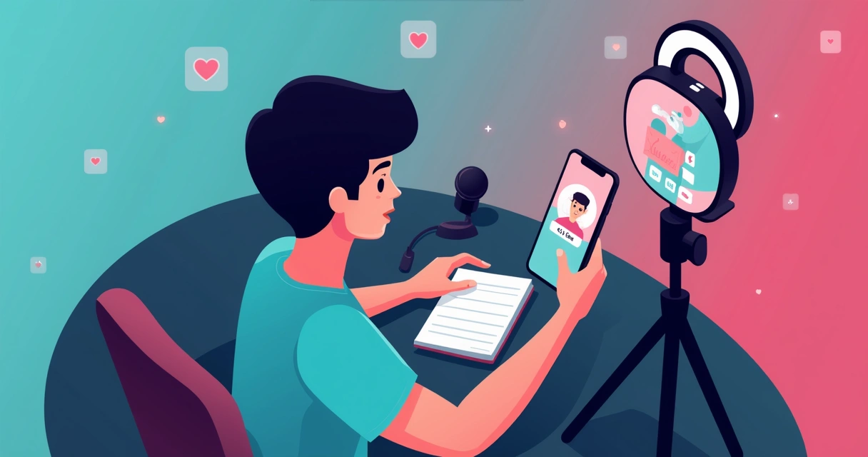 Pessoa preparando transmissão ao vivo no TikTok pelo celular 