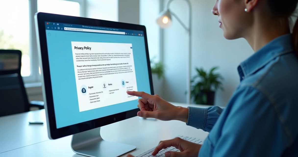 Página de privacidade de site exibida em monitor moderno 