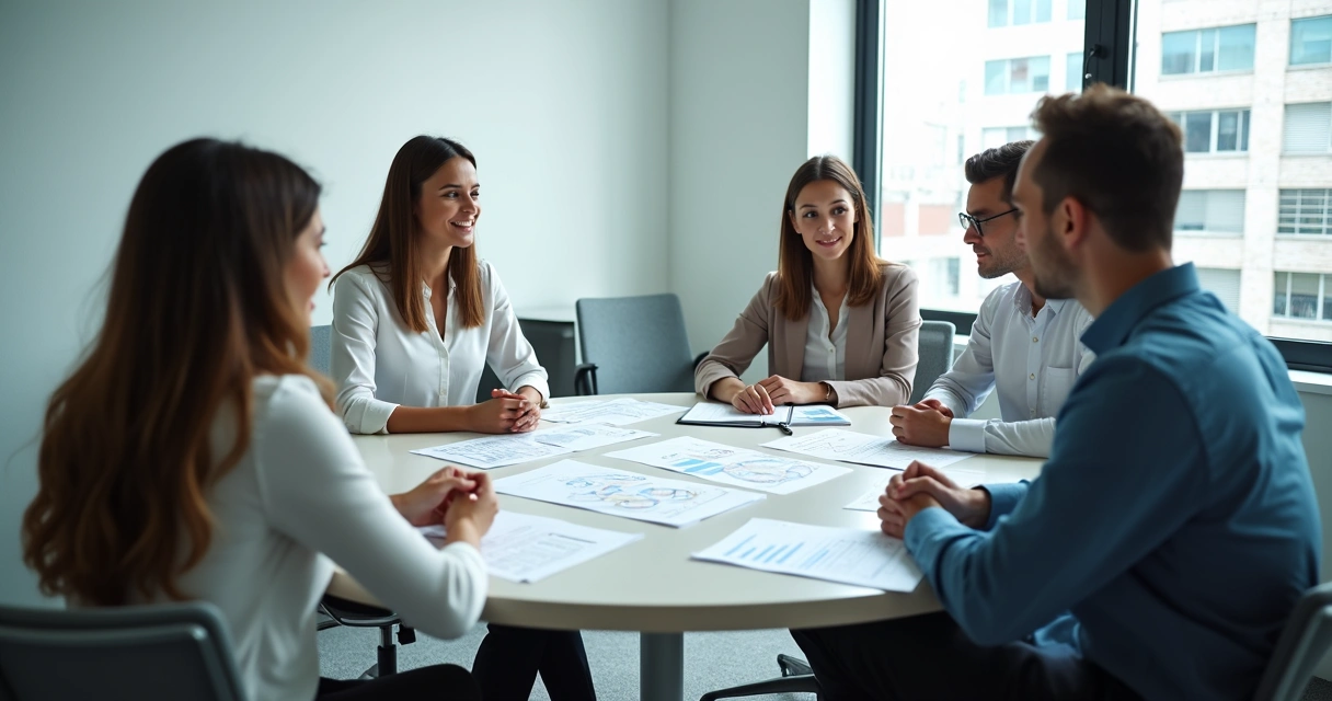 Team reviewing notes and evidence in a calm meeting room 