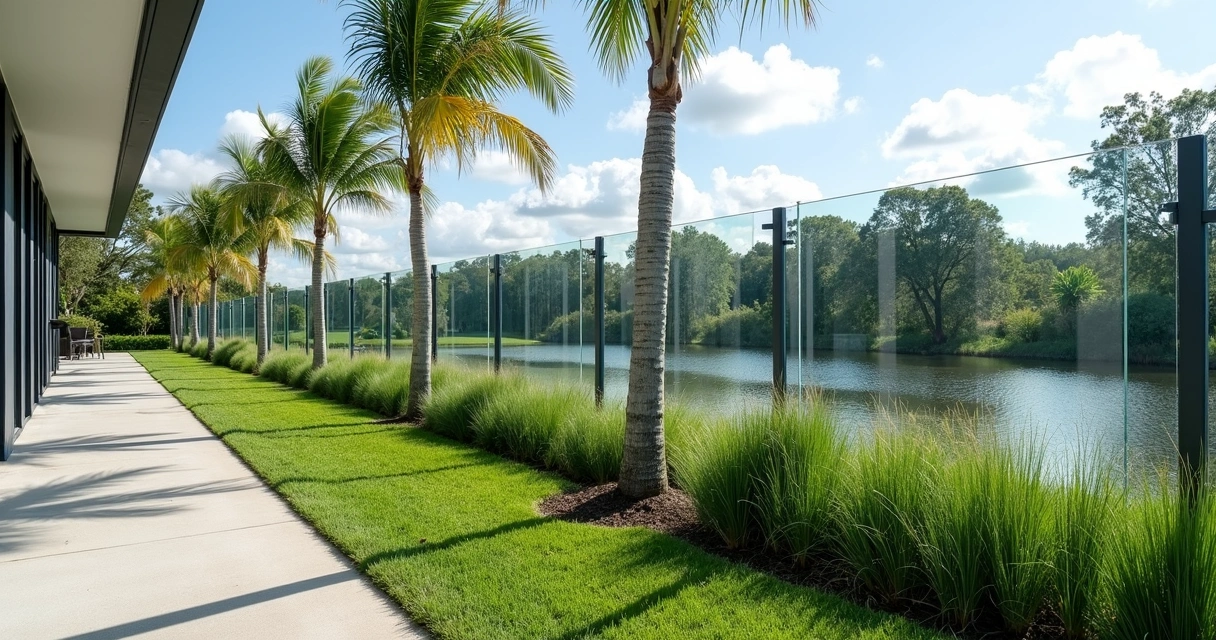 Transparent fence panels around a windy Orlando backyard 
