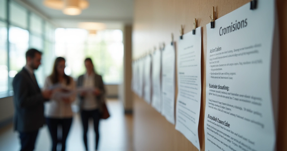 Public notice board showing transparent community updates and policy steps 