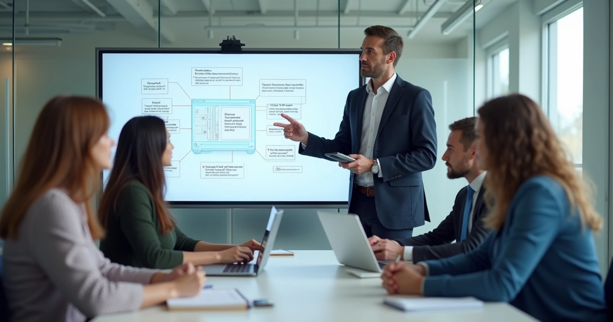 Manager explaining transparent tech policy to team