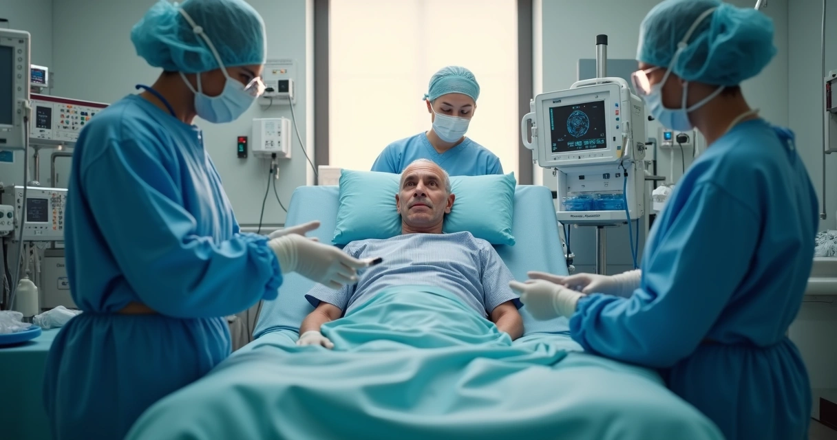 Procedimento de transplante de medula óssea em ambiente hospitalar 